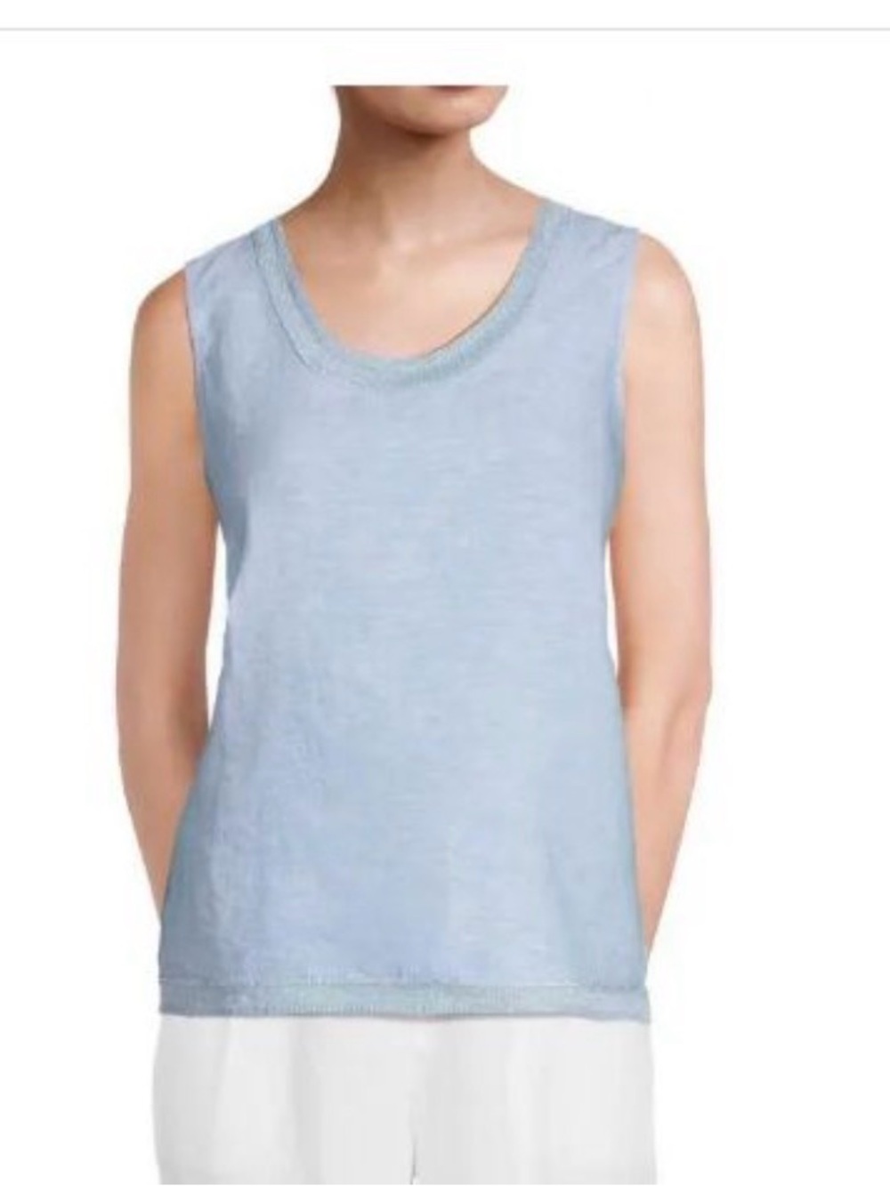 Saks Fifth Avenue Linen Shimmer Trim Tank Women’s M Fountain Blue NWT $39 MSRP